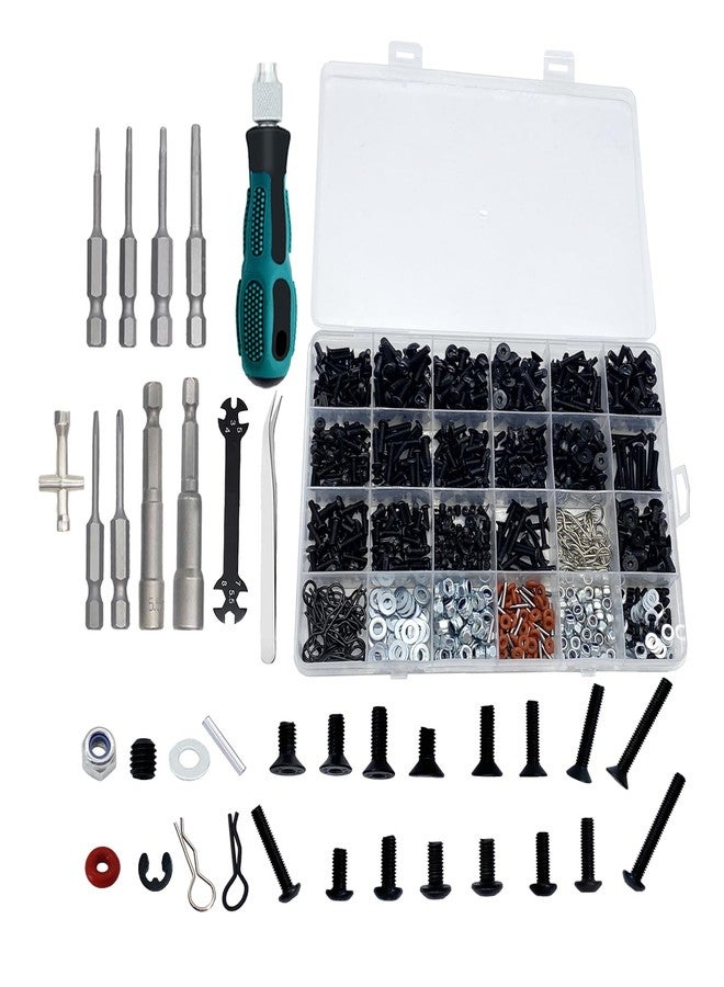 RC Lelut 1000pcs RC Screw Kit and RC Screwdrivers, RC Tool Kit for Traxxas Axial Redcat Arrma HPI HSP SCX10 RC4WD Losi 1/8 1/10 1/12 1/16 Scale RC Cars Trucks Crawler Accessories Screw Kit - Image 1